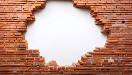 brick wall with hole mockup space for text on white background