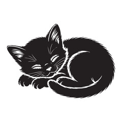 Adorable Sleeping Black Kitten Vector Illustration