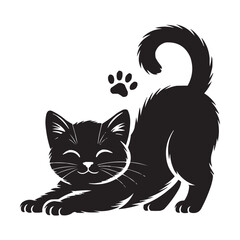 Cute Stretching Kitten Silhouette Vector Illustration