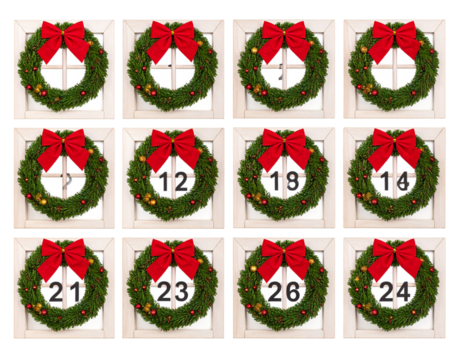 Advent-Style Holiday Calendar with Numbered Windows, Transparent PNG - Powered by Adobe