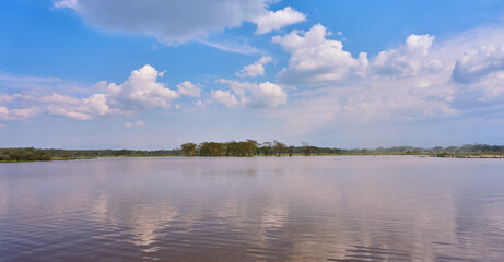 Scenic View of Lake Nakuru with Reflections and Cloudy Blue Sky, Kenya