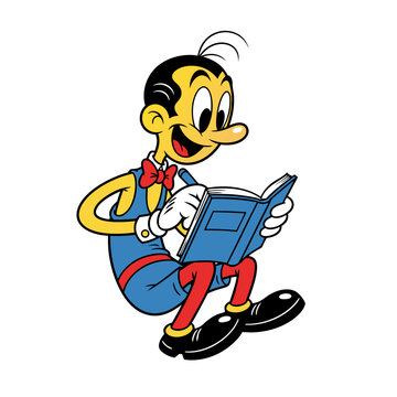 Cheerful Cartoon Character Reading a Book