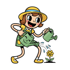 Child Watering a Sunflower