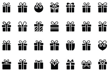 A vector icon set of various gift boxes and other symbols for web design