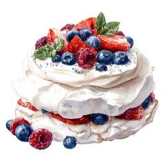 Watercolor vector illustration of Pavlova, isolated on white background.