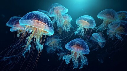 Glowing jellyfish underwater scene