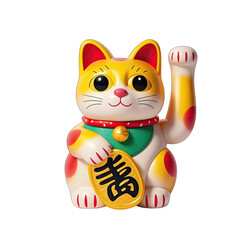 Cute Cartoon Maneki Neko Lucky Cat in Vibrant Colors, Kawaii Japanese Charm Illustration Isolated on White Background, Generative AI