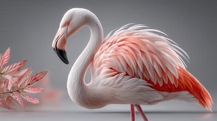 Naklejka premium Elegant flamingo with tropical background.