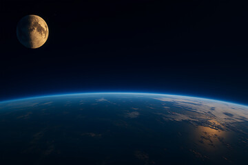 Obraz premium Stunning View of Earth and Moon from Space with Sunrise Glow