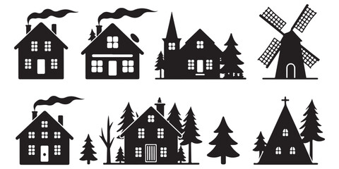 Fototapeta premium christmas village silhouttes
