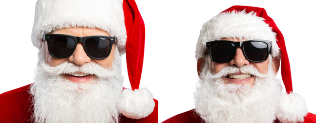 Set Of Santa Claus Emoji with Sunglasses and Big Smile, Transparent PNG