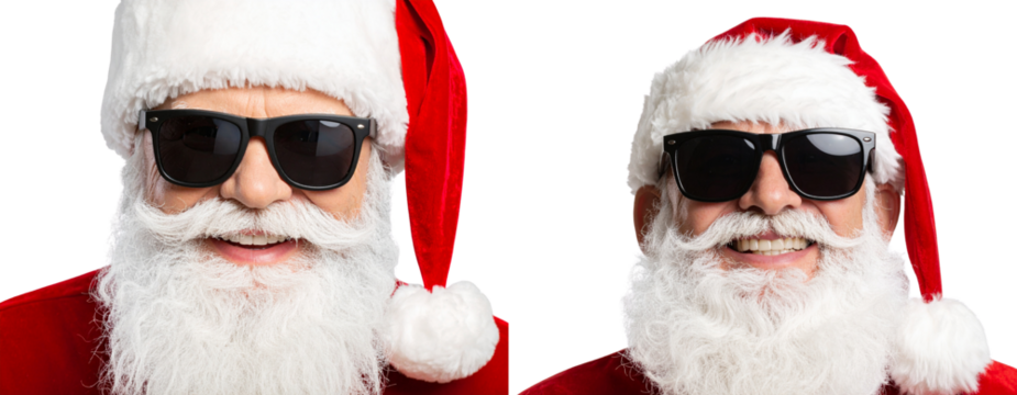 Set Of Santa Claus Emoji with Sunglasses and Big Smile, Transparent PNG
