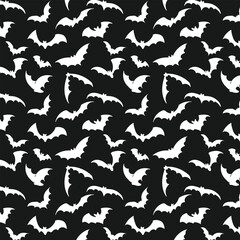 Vector pattern for Halloween. Bats on black background. Abstract Halloween background.