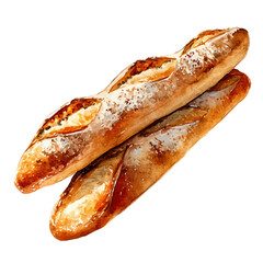 A watercolor painting of Baguette, vector illustration on white background.