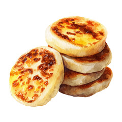 Arepas, watercolor painting, vector illustration, isolated on a white background.