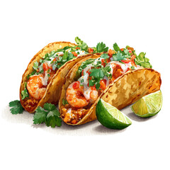 A watercolor painting of Shrimp Tacos, vector illustration on white background.