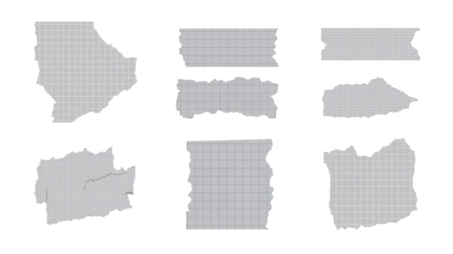 Collection of Torn Paper Strips with Grid Lines and Texture Isolated on transparent background