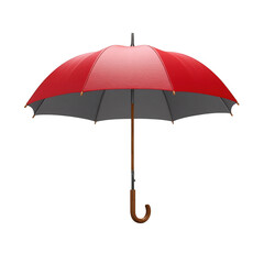 A red and gray umbrella with a wooden handle isolated on transparent background