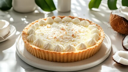 Delicious Coconut Cream Tart Garnished with Whipped Cream Delights
