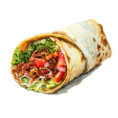 Beef Shawarma in watercolor style, vector illustration, isolated on white background.