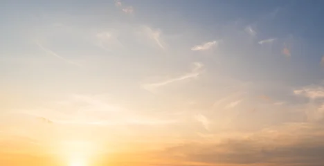 Fotobehang Per ruimte Golden Sky, Sunset sky cloud in Autumn Evening with Orange, Yellow, Blue sunlight, Horizon nature Golden hour Warm morning sunrise sky Background  © Nature Peaceful 