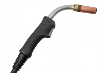 Mig welding gun on transparent background, showing welding equipment for metalworking