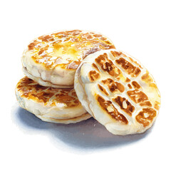 A watercolor painting of Arepas, vector illustration on white background.