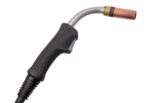 Mig welding gun on transparent background, showing welding equipment for metalworking