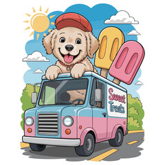 Happy Dog Driving Ice Cream