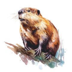 Watercolor vector illustration of Beaver, isolated on white background. © Andrews