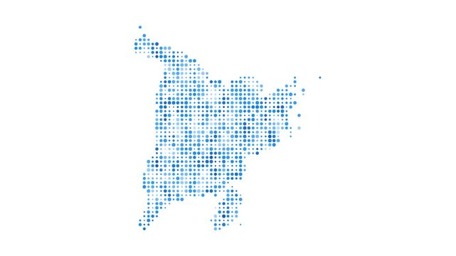 Panay dotted digital map. Map of Panay with pulsating colored circles. Shape of the island filled with blue disks. Trendy video.