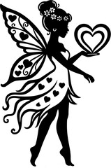 Silhouette Fairy with Heart – Magical Winged Fantasy Illustration
