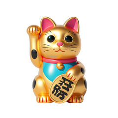 Cute Cartoon Maneki Neko Lucky Cat in Vibrant Colors, Kawaii Japanese Charm Illustration Isolated on White Background, Generative AI