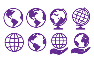 Globe set icon. Earth, hand, globe, gear, orbit, support, representing global network, environment, protection, communication, geography, connection, coverage,