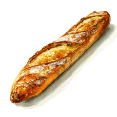 A watercolor painting of Baguette, vector illustration on white background.