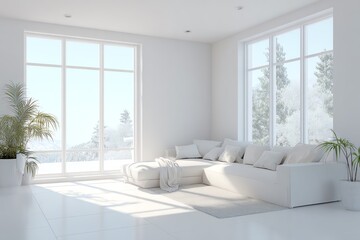 Fototapeta premium Bright and airy modern living room interior.