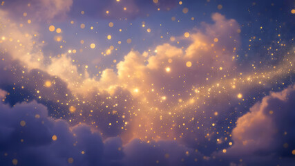 Fototapeta premium Magical Golden Sparkle Dust in Dreamy Purple Sky