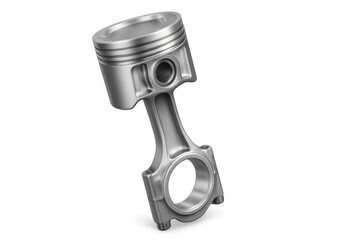 Shiny metal piston connecting rod on transparent background