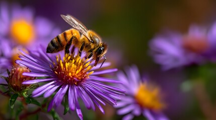 Honeybee on a vibrant purple flower.