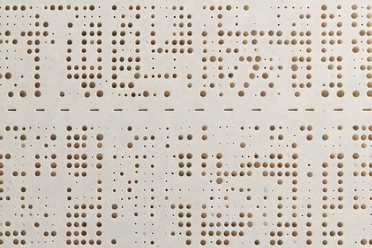 Vintage punch card with numerous holes and intricate data patterns