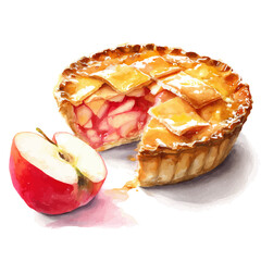 Apple Pie in watercolor style, vector illustration, isolated on white background.