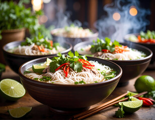 Delicious steaming bowls of pho noodles