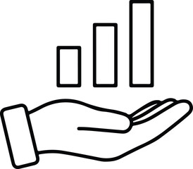 Hand holding a growing bar chart representing business growth and financial success in a simple line art style