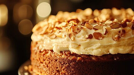 Delicious Cake Topped with Cream and Almonds for Special Occasions