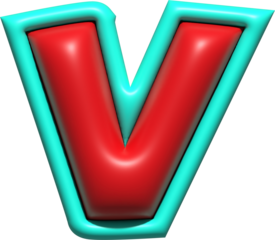 3d rendered illustration of a character, Cartoon Style Inflated Letter V Sign Symbol Graphic Element