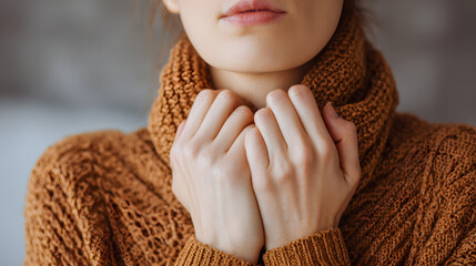 Woman Feeling Sore Throat Discomfort and Pain.