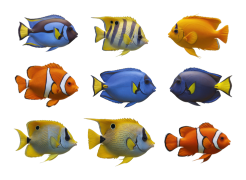 Vibrant marine life showcase underwater habitat fish species aquatic environment colorful diversity. Cut out png