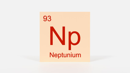 Neptunium Element 3D Render - Periodic Table Box with Atomic Number 93, Scientific Education, Chemistry Classroom, Modern Science Poster, and Laboratory Wall Art