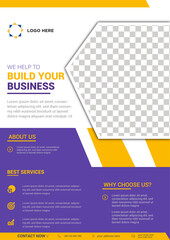 Yellow and Purple Modern Corporate Business Flyer with Service Details