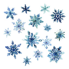 Fototapeta premium Snowflakes Falling in watercolor style, vector illustration, isolated on white background.